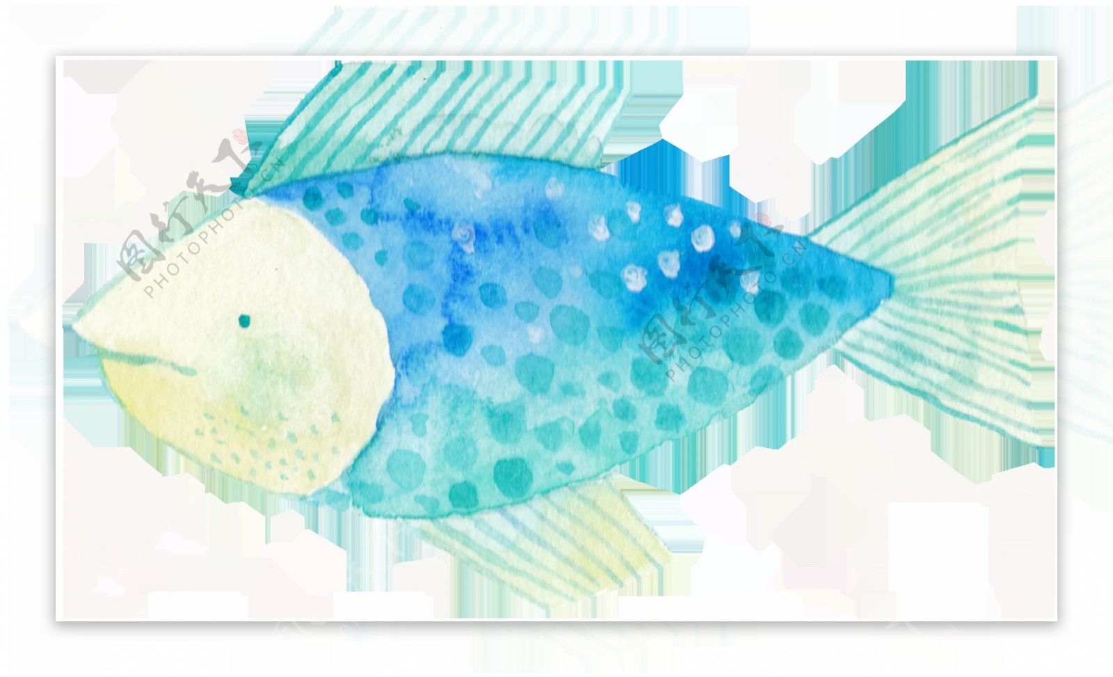 蓝斑小鱼卡通水彩透明素材