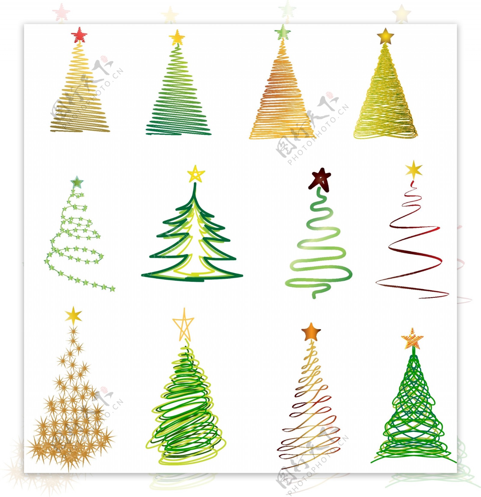 手绘时尚圣诞树插画