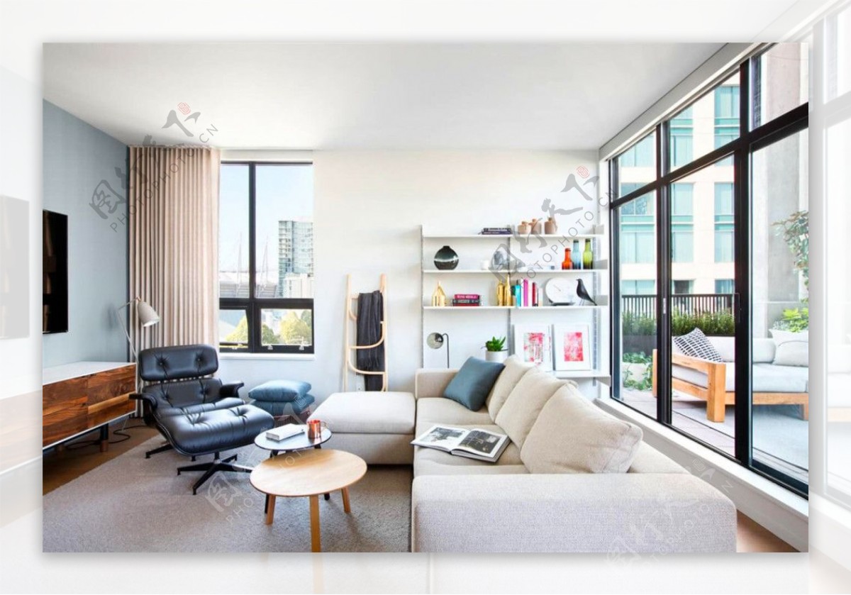 现代清新大户型客厅纯色沙发室内装修效果图
