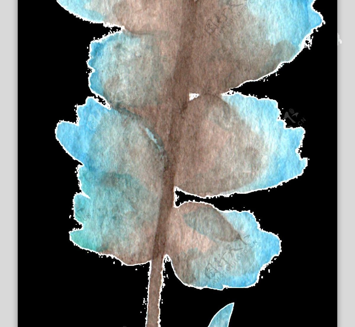 蓝火枝叶透明装饰素材