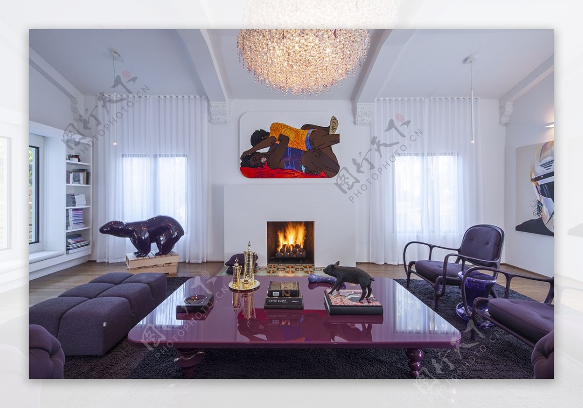 现代时尚浪漫紫色家具客厅室内装修效果图