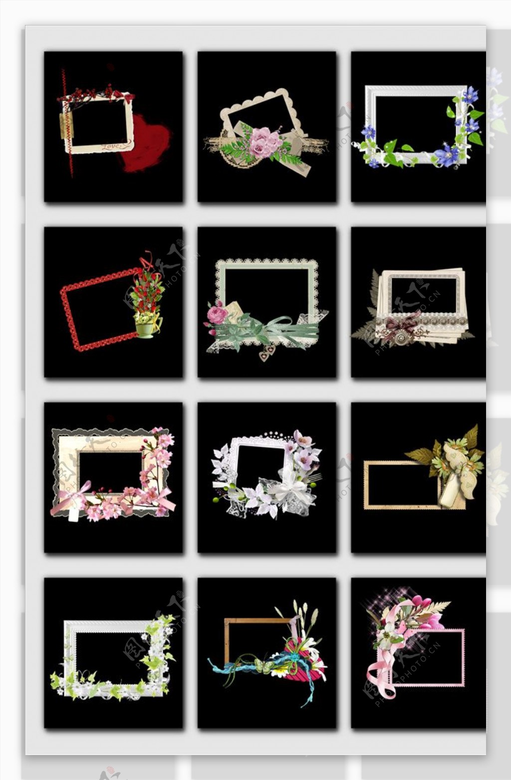 免抠创意花卉木质相框png素材