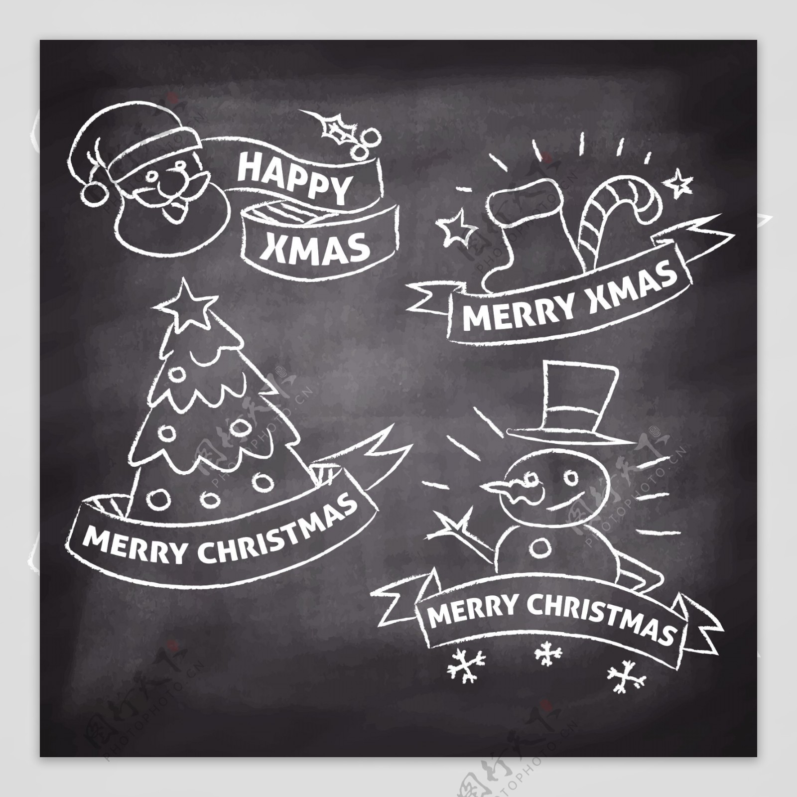 4个卡通英文圣诞标签元素