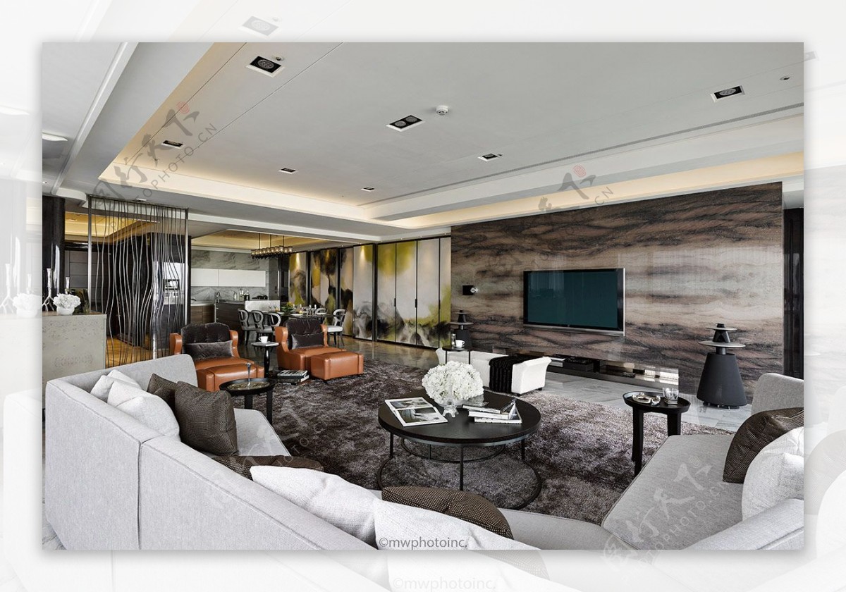 现代奢华客厅深色花纹地毯室内装修效果图
