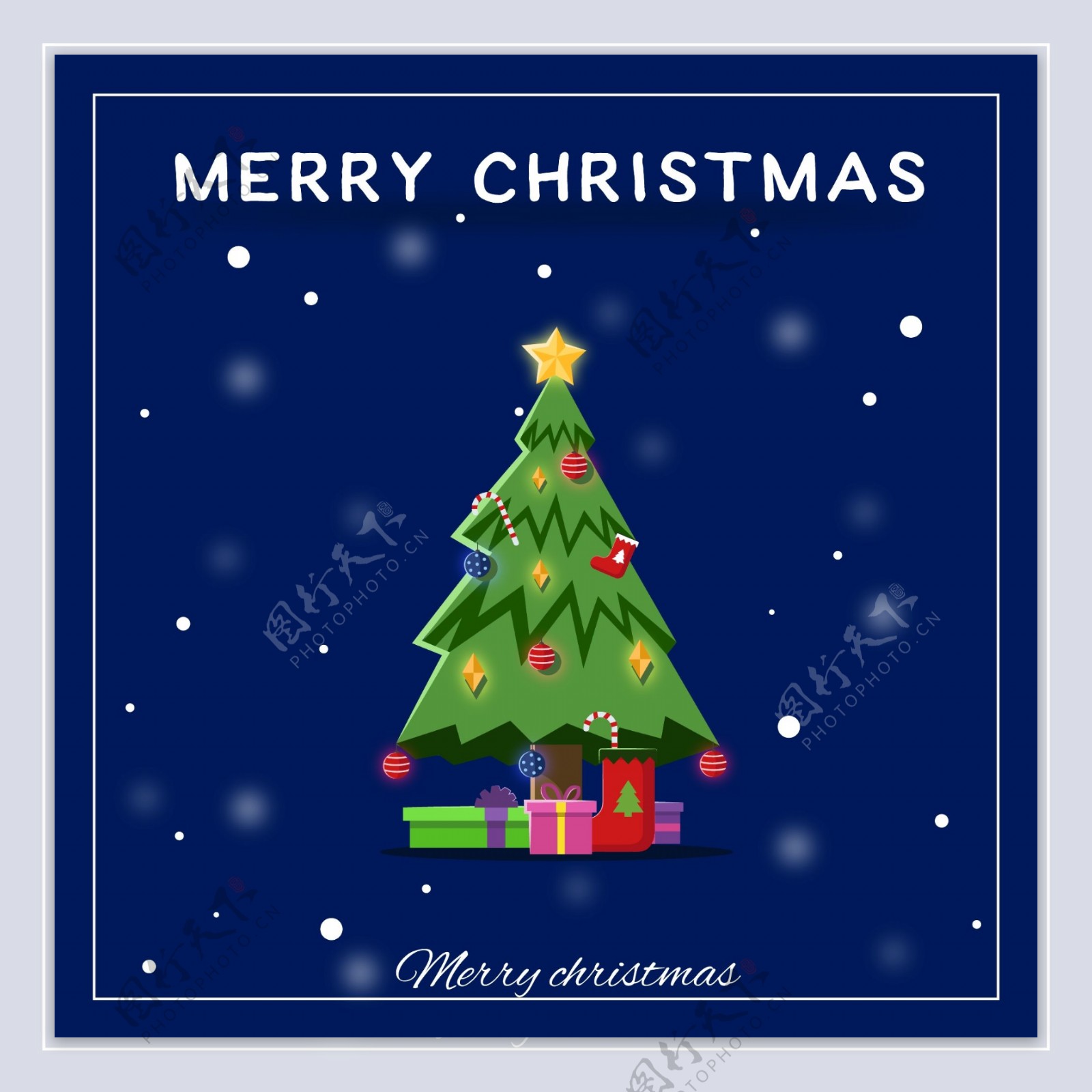 雪花下雪圣诞节圣诞树礼物卡片背景海报