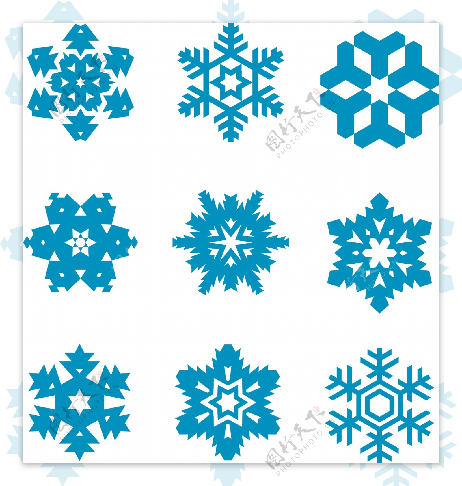 矢量蓝色雪花素材装饰冬日图案设计元素集合