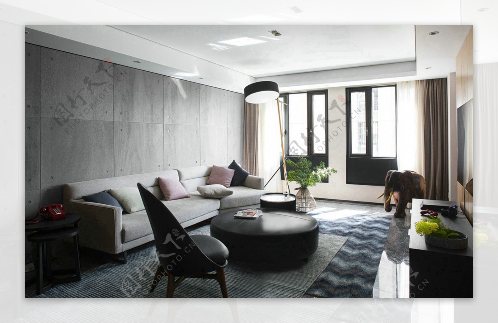 简约时尚客厅灰色沙发背景装修效果图