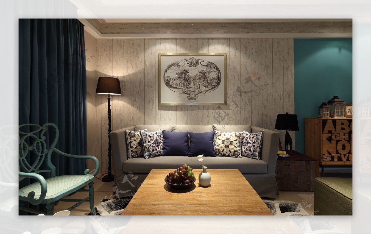 现代奢华客厅褐色落地灯室内装修效果图