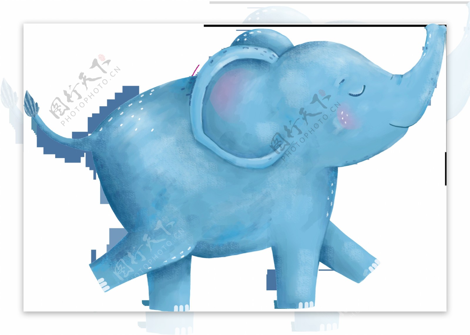 手绘蓝色可爱小象png透明素材