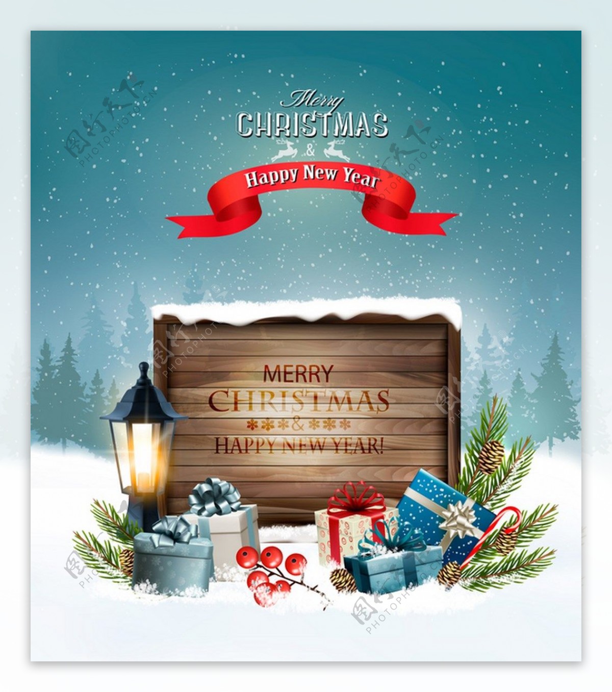 圣诞节卡片有带礼物海报背景