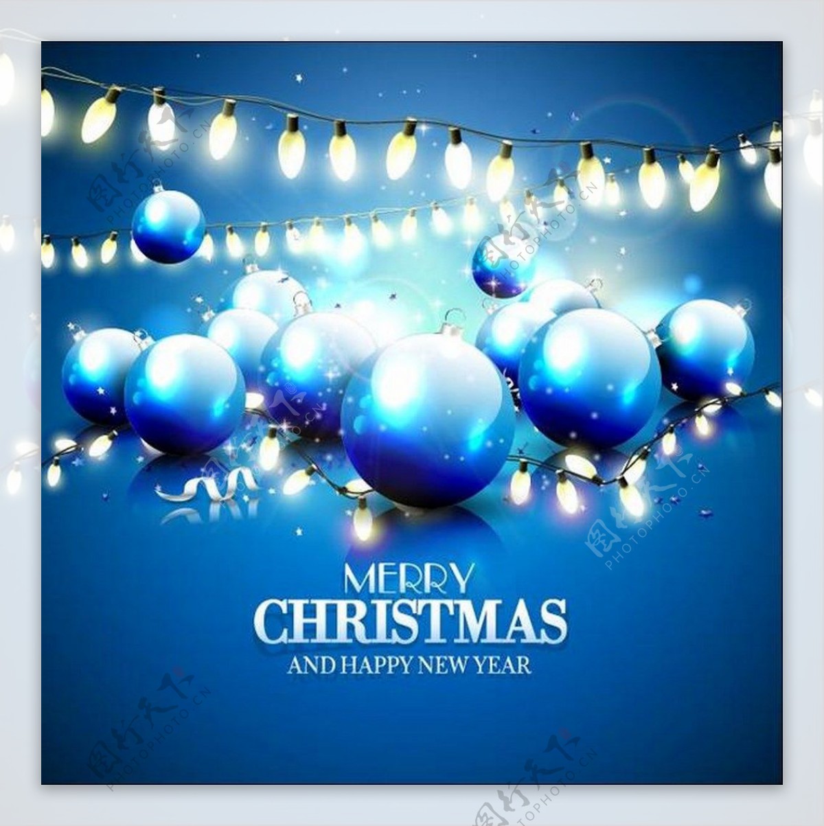 蓝色圣诞球和灯泡矢量海报
