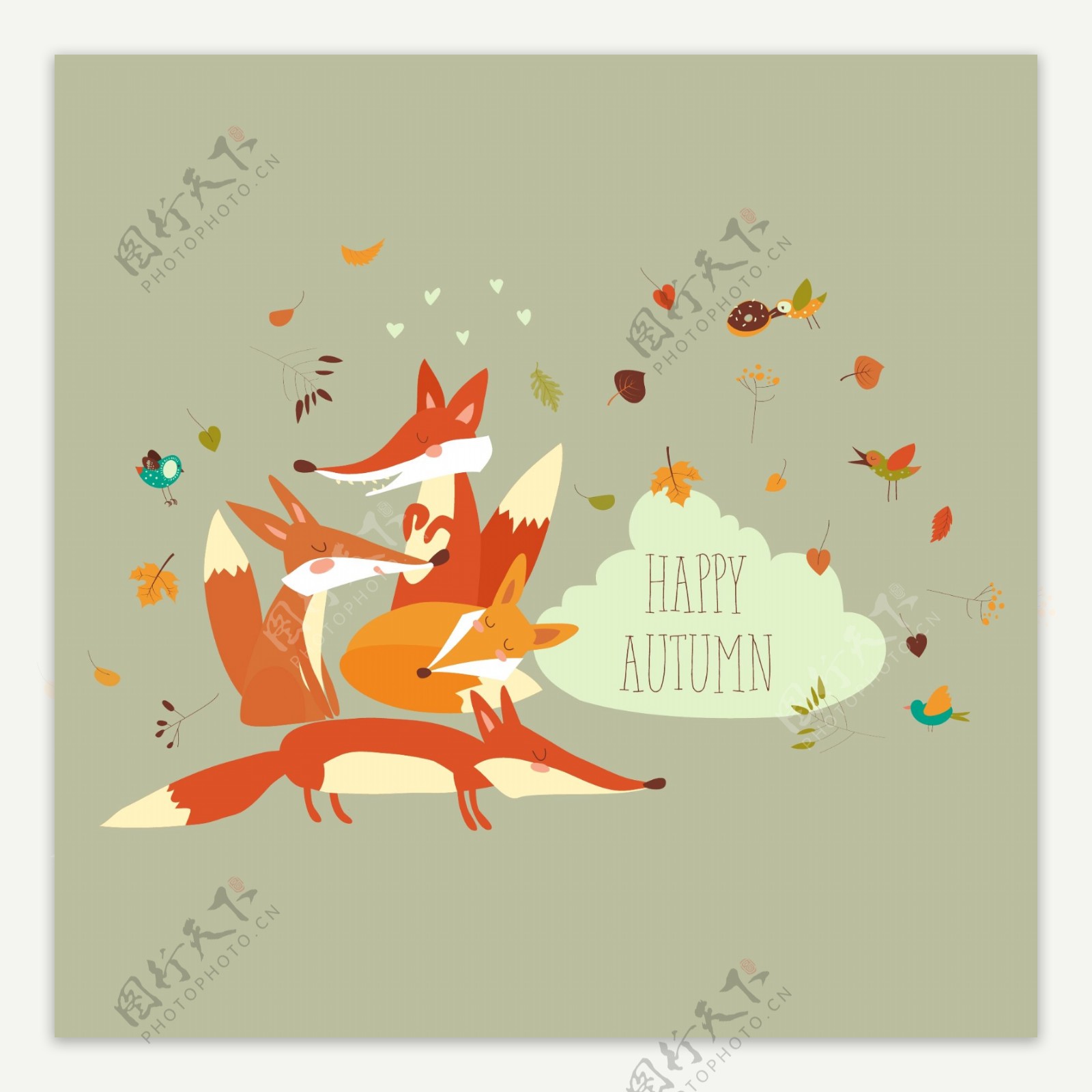 可爱的森林狐狸与矢量秋天树叶