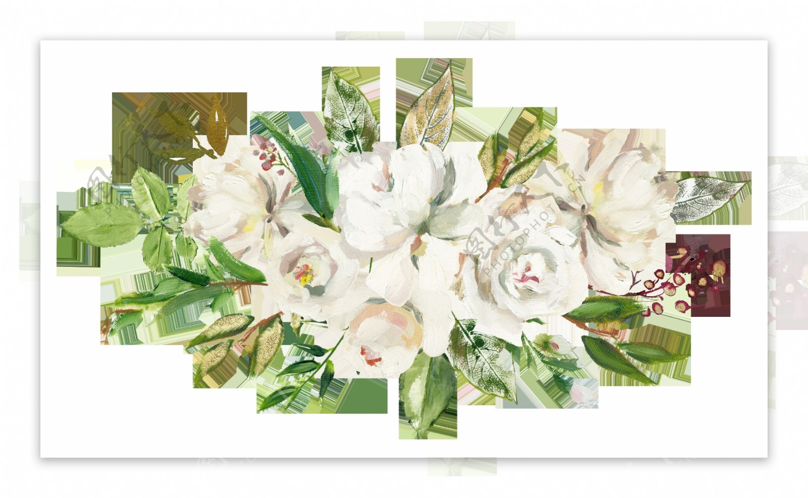 唯美手绘水彩油画风格白色玫瑰花PNG素材