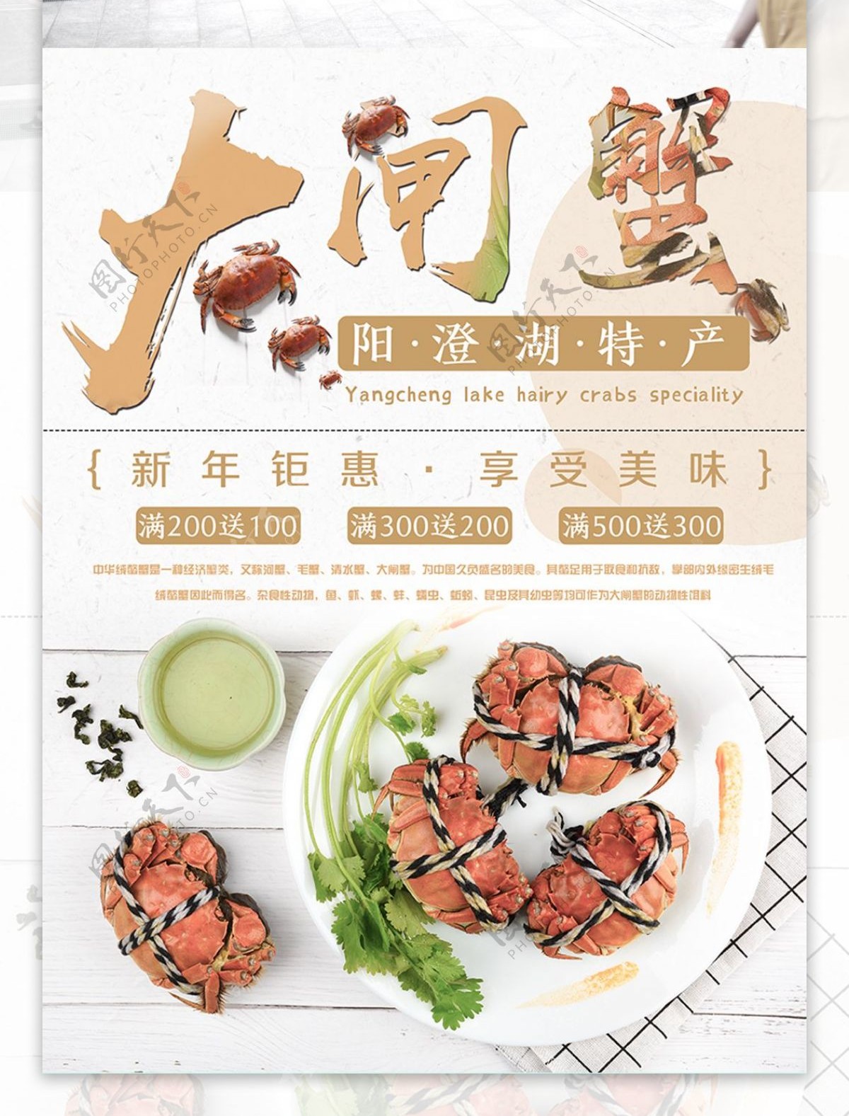 清新中国风大闸蟹促销活动美食海报