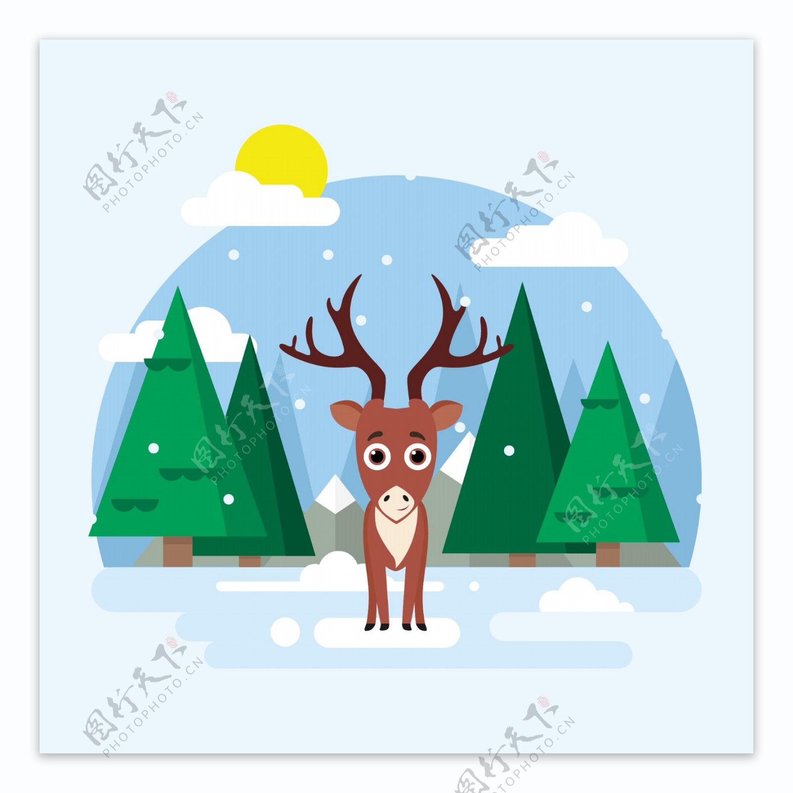 扁平化圣诞麋鹿插画素材