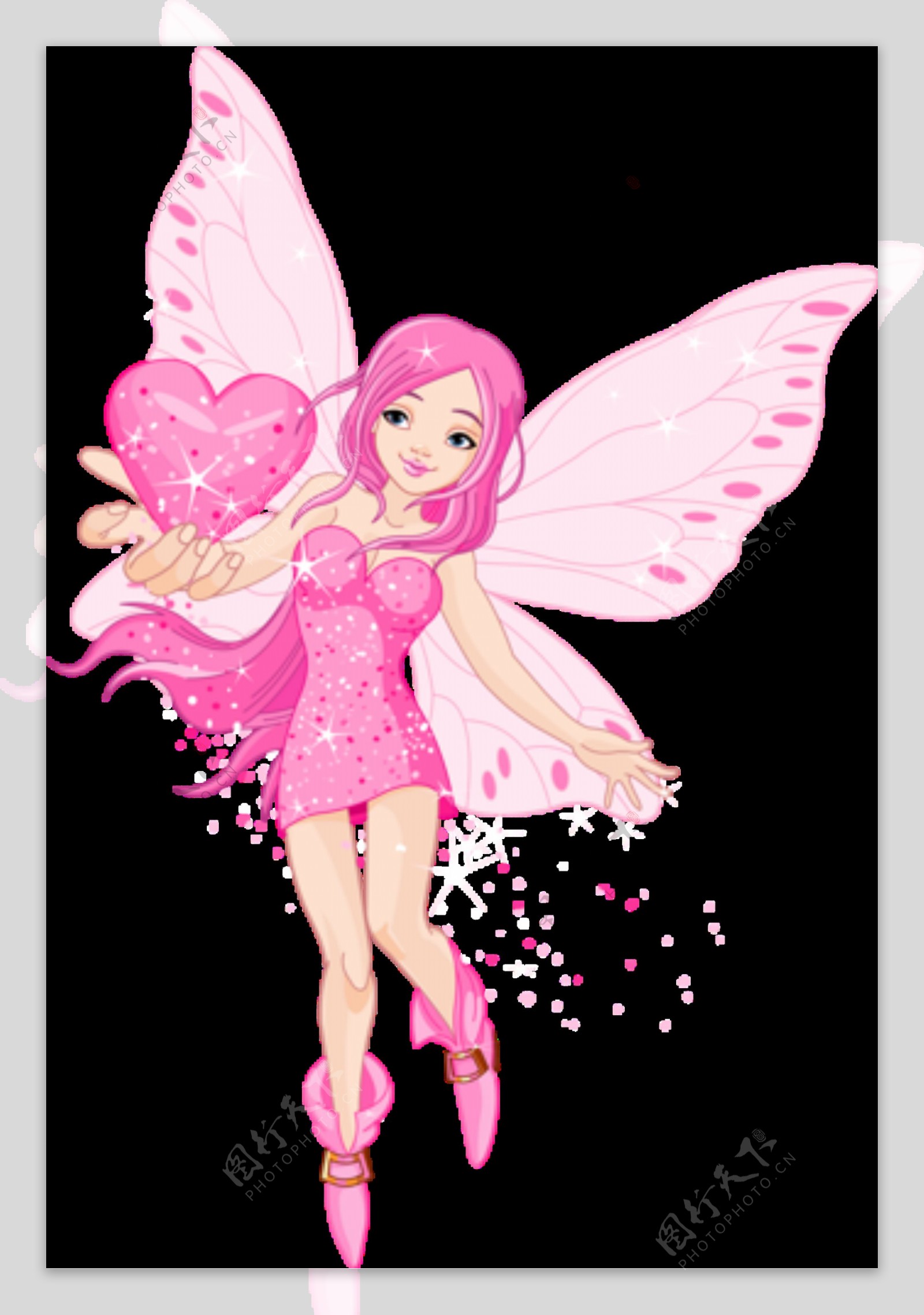 卡通粉色蝴蝶仙子图案元素