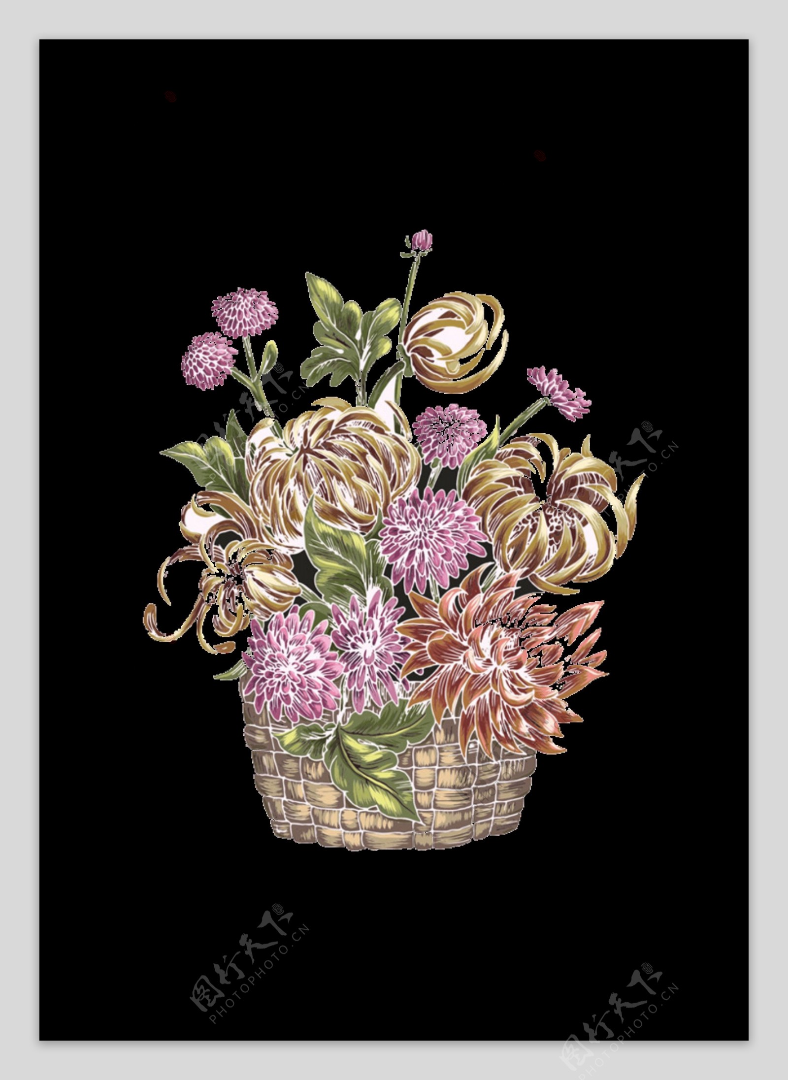 清新雅致粉色菊花手绘装饰图案