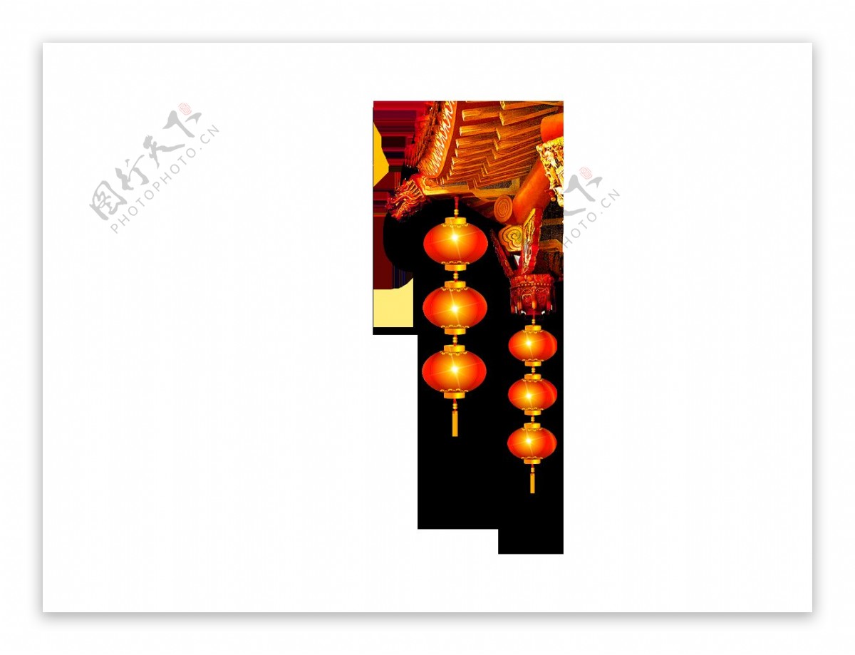 中式房檐挂灯笼png元素