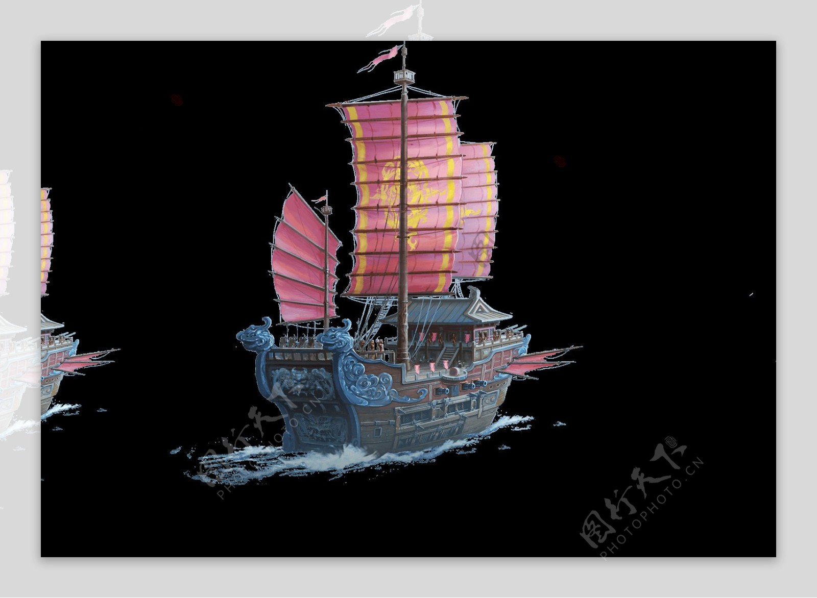 古代游戏战船海报插画png元素