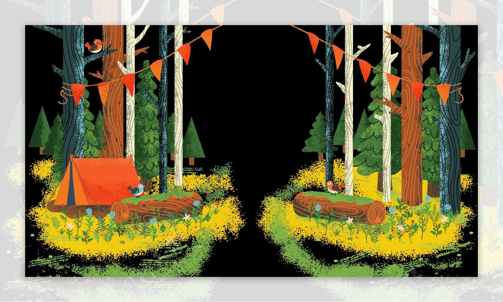 北欧森系森林装饰插画元素