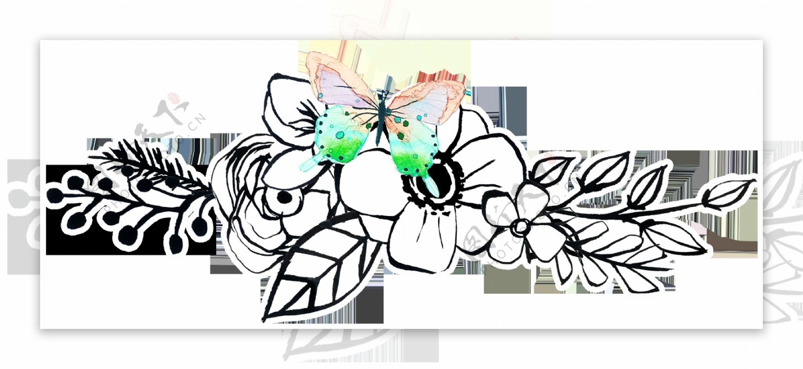 粉绿色蝴蝶透明花朵装饰