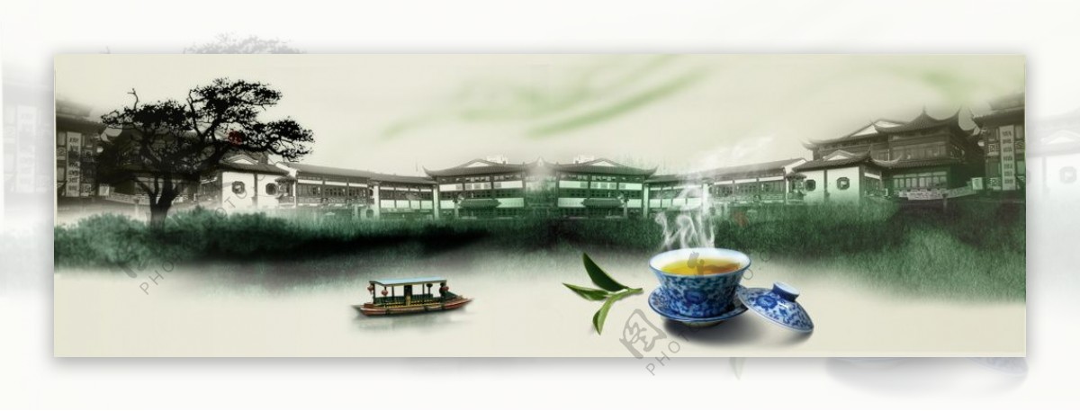 古典中式茶道banner背景设计