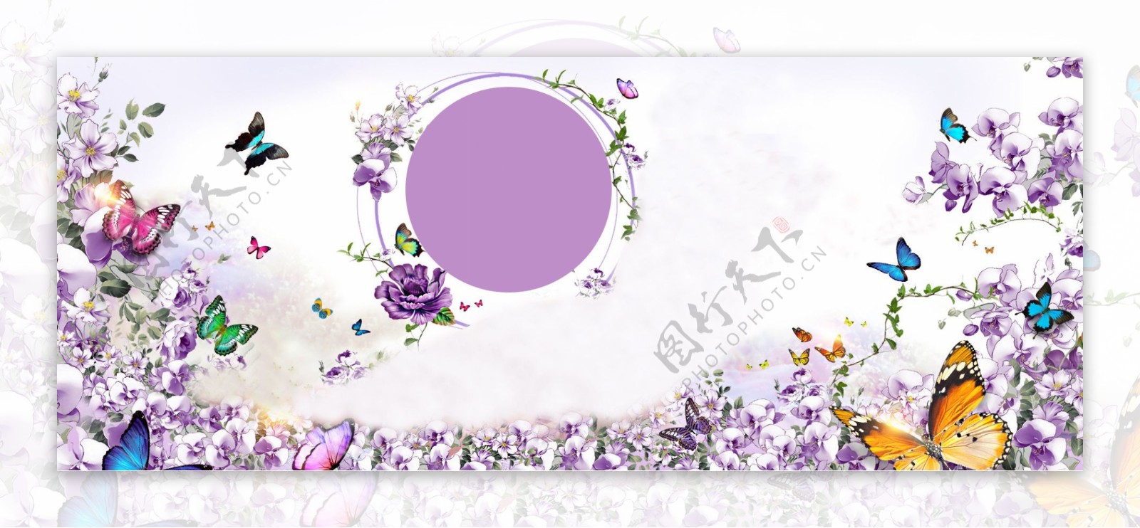 唯美紫色花朵蝴蝶背景