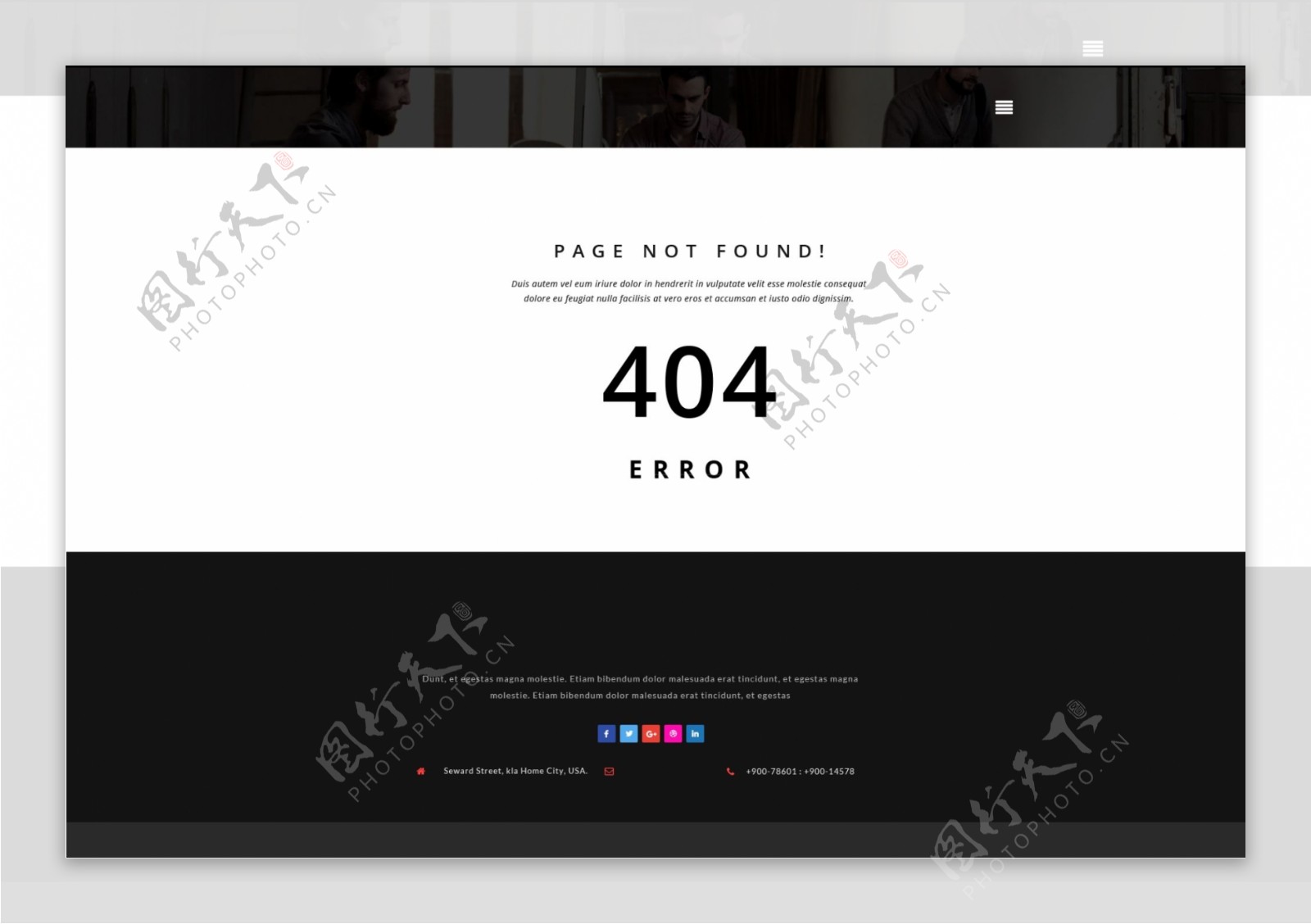 黑白404界面网页设计PSD素材