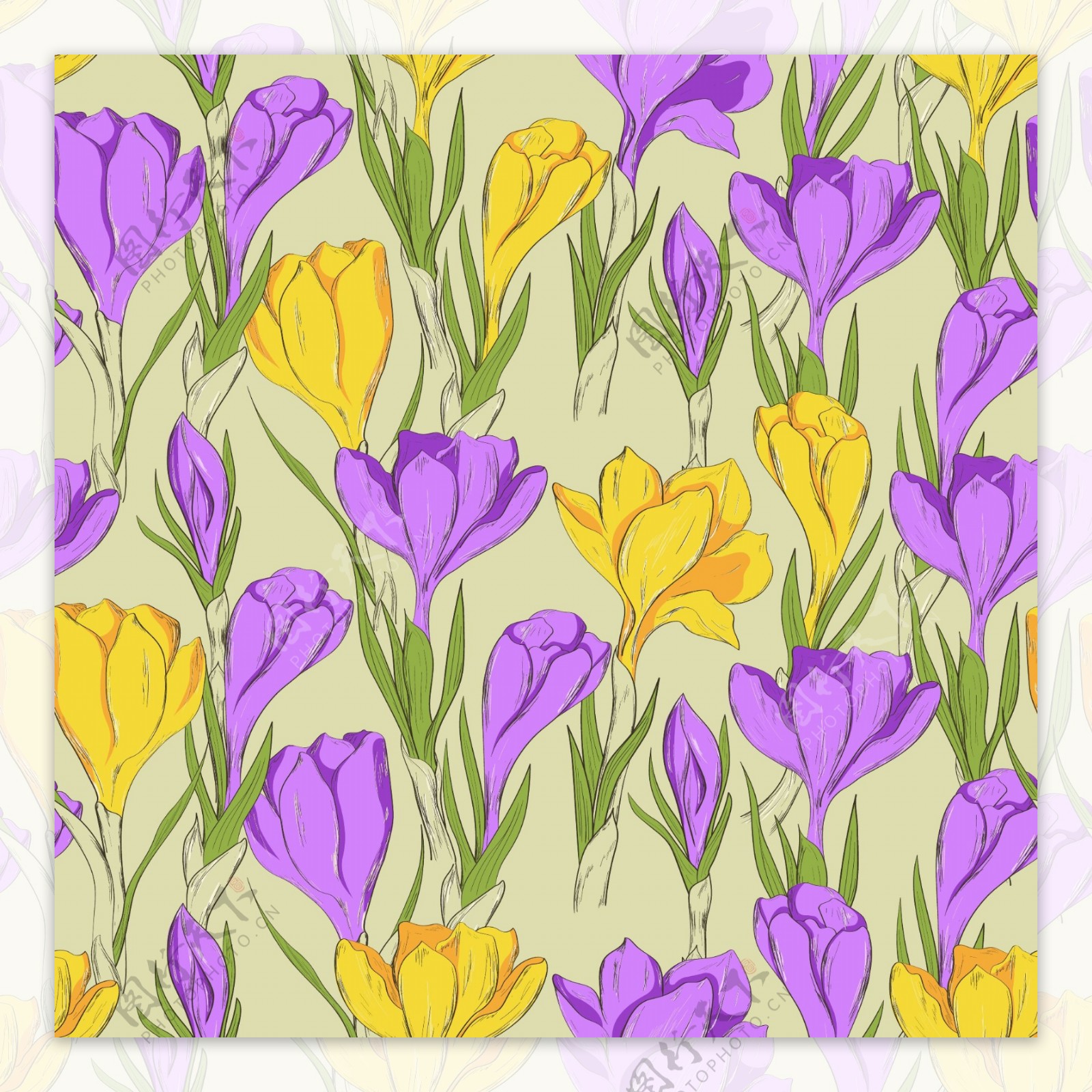粉黄色紫黄花朵背景矢量素材