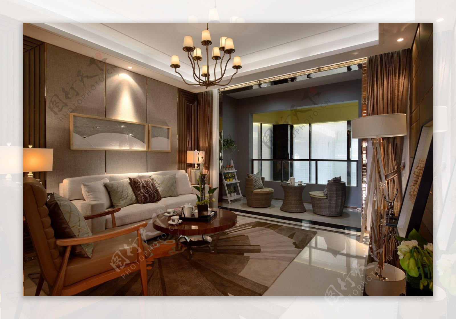 新中式客厅吊灯效果图 – 设计本装修效果图