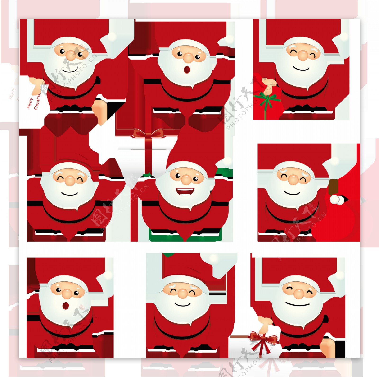 卡通版各种姿态的圣诞老人透明装饰素材