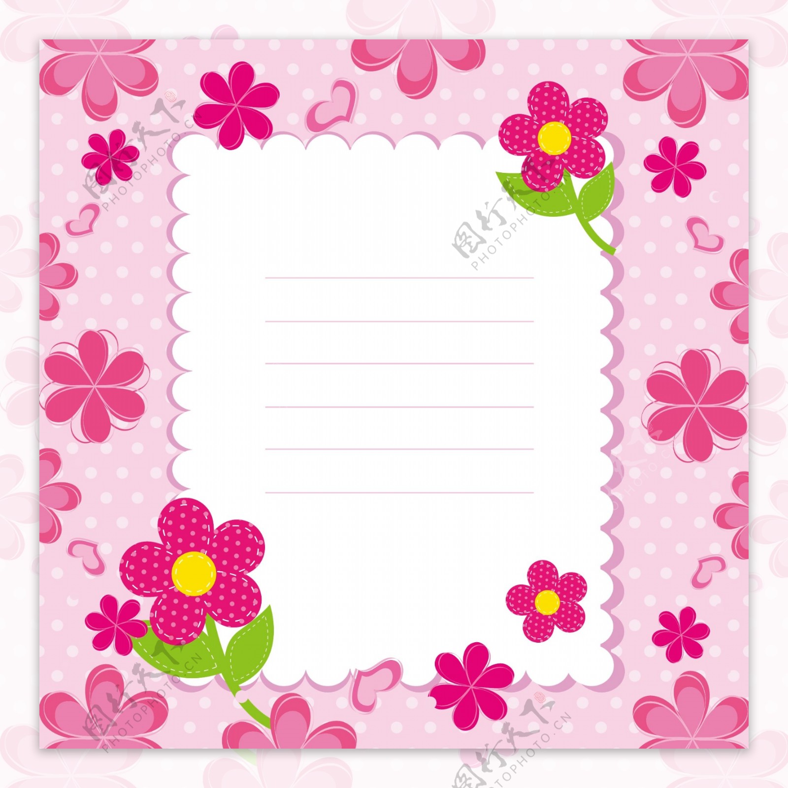 矢量粉色花朵少女儿童信纸背景