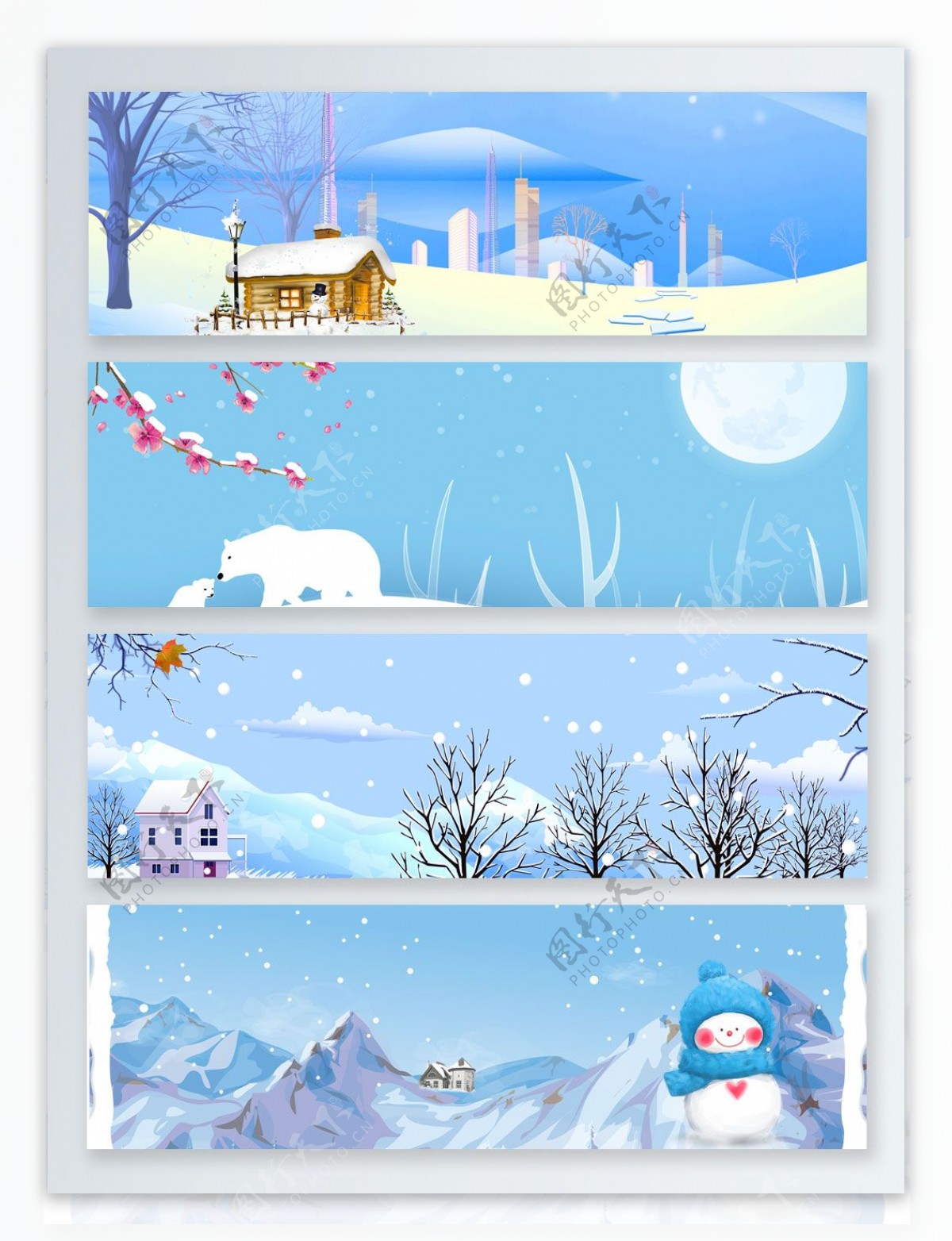 蓝色卡通扁平冬季下雪唯美海报背景