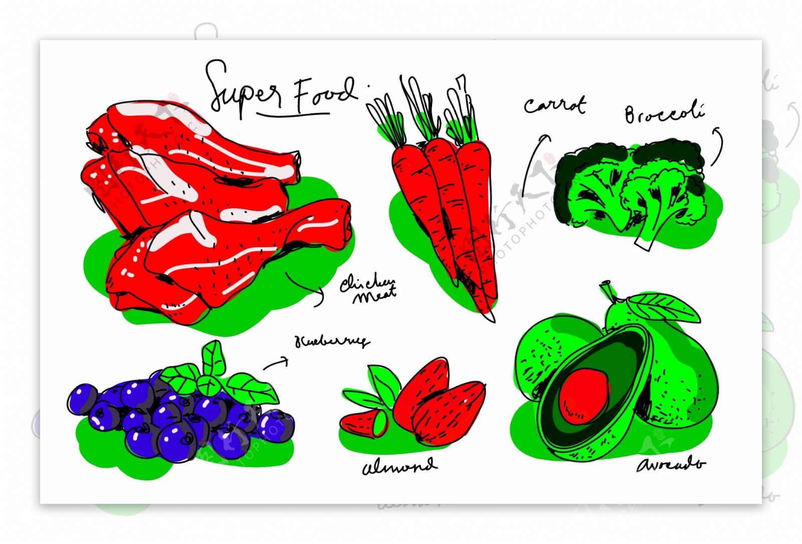 手绘各类蔬菜食物素材