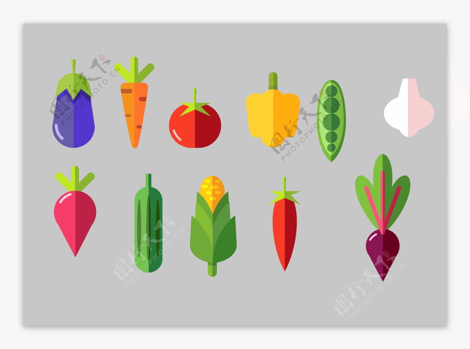 扁平趣味蔬菜水果插画