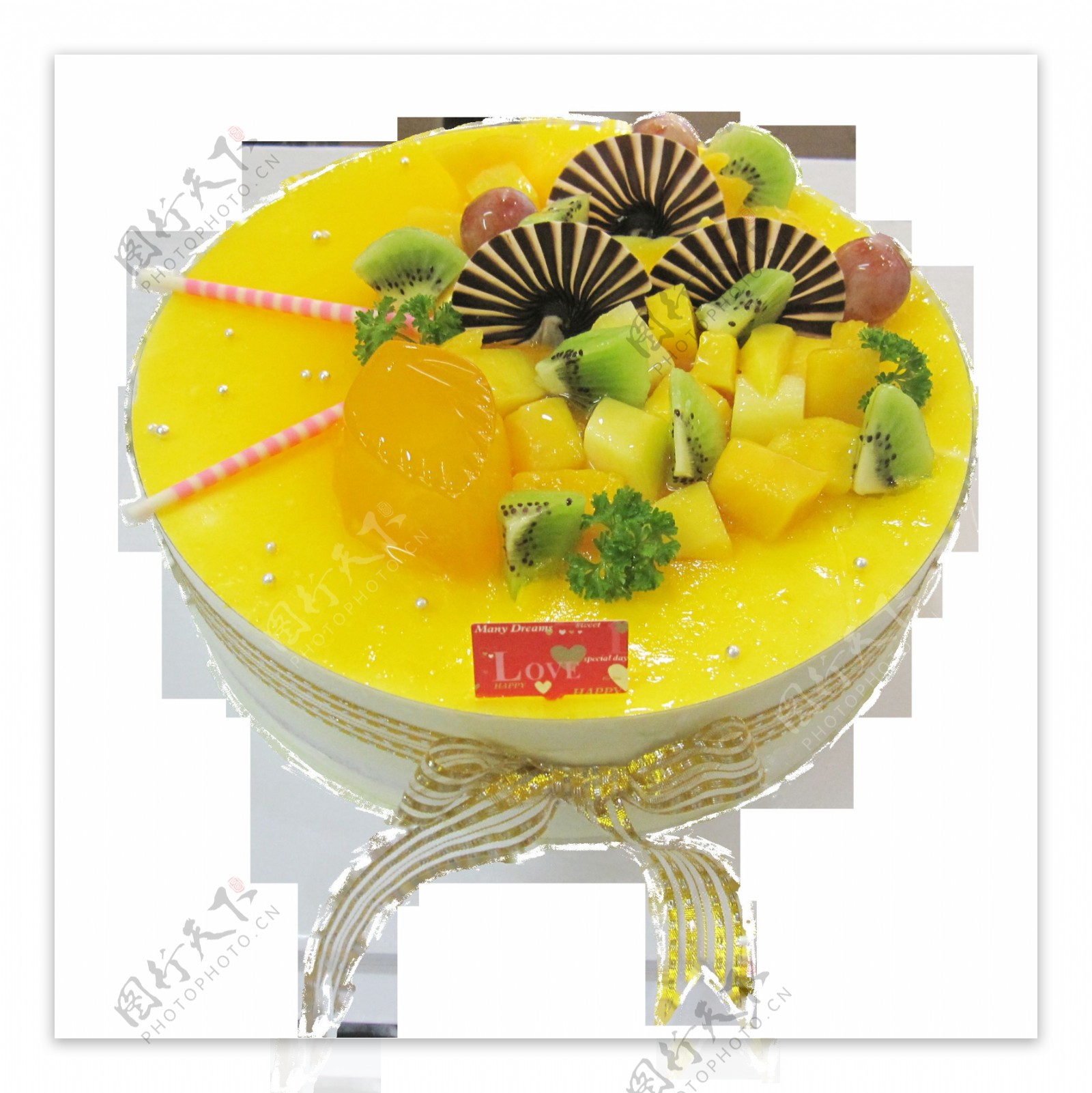 黄色奶油水果蛋糕素材