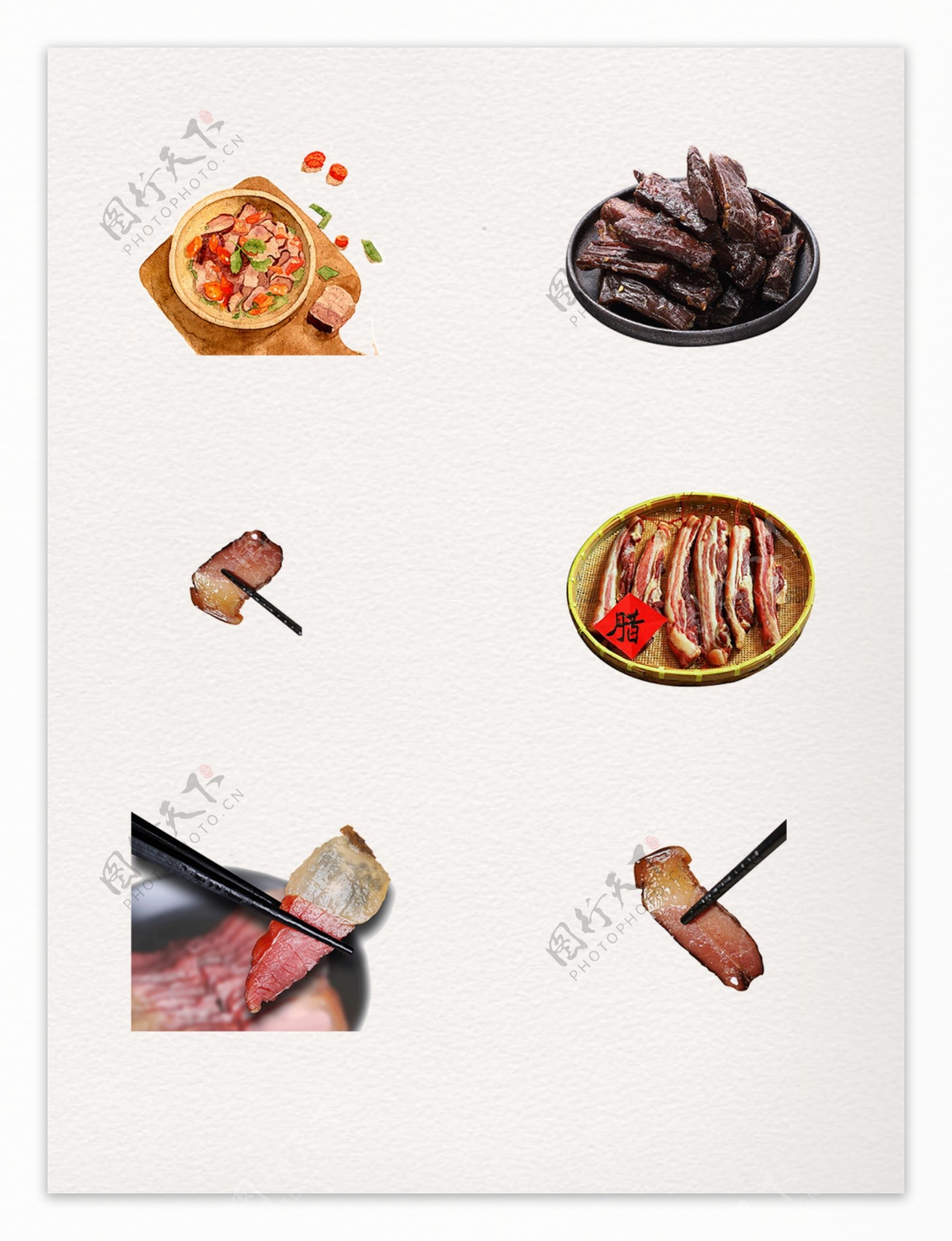 中国风味美食腊味小吃食品装饰图案