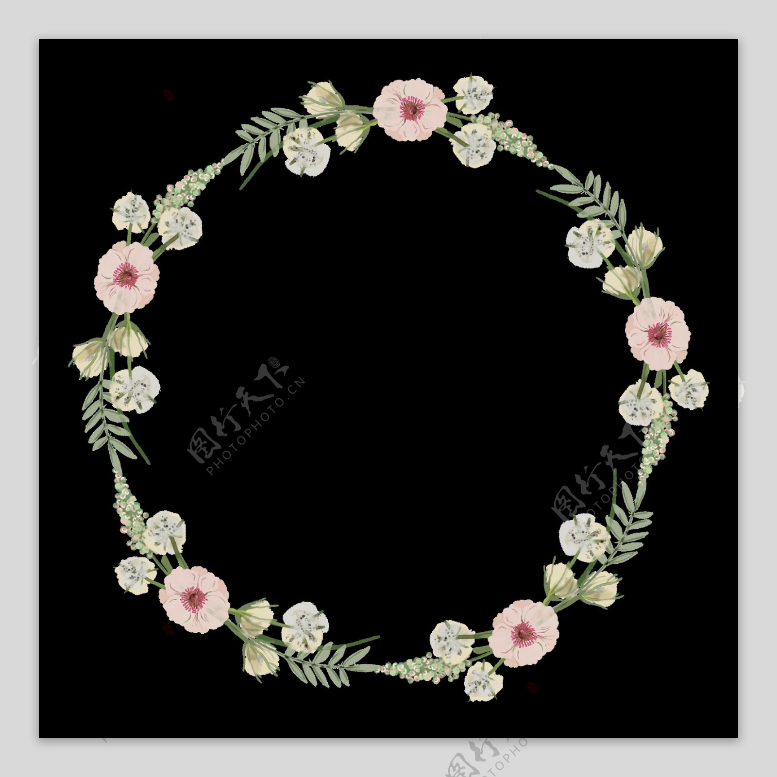 简约粉色花朵手绘花环装饰元素