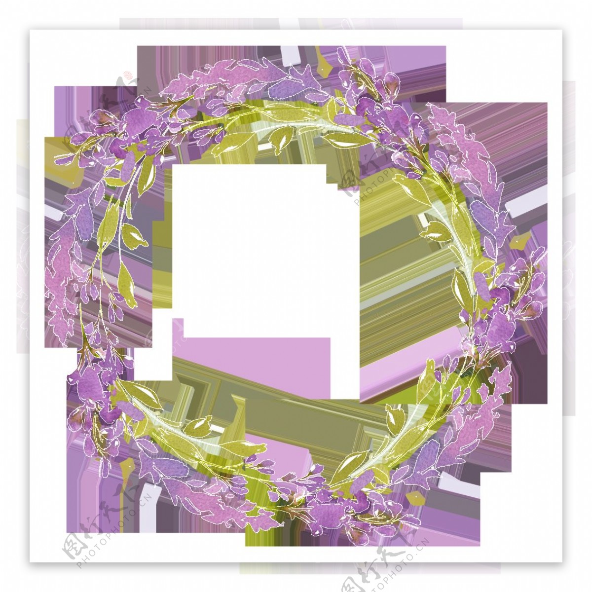 手绘紫色小碎叶花环PNG透明素材