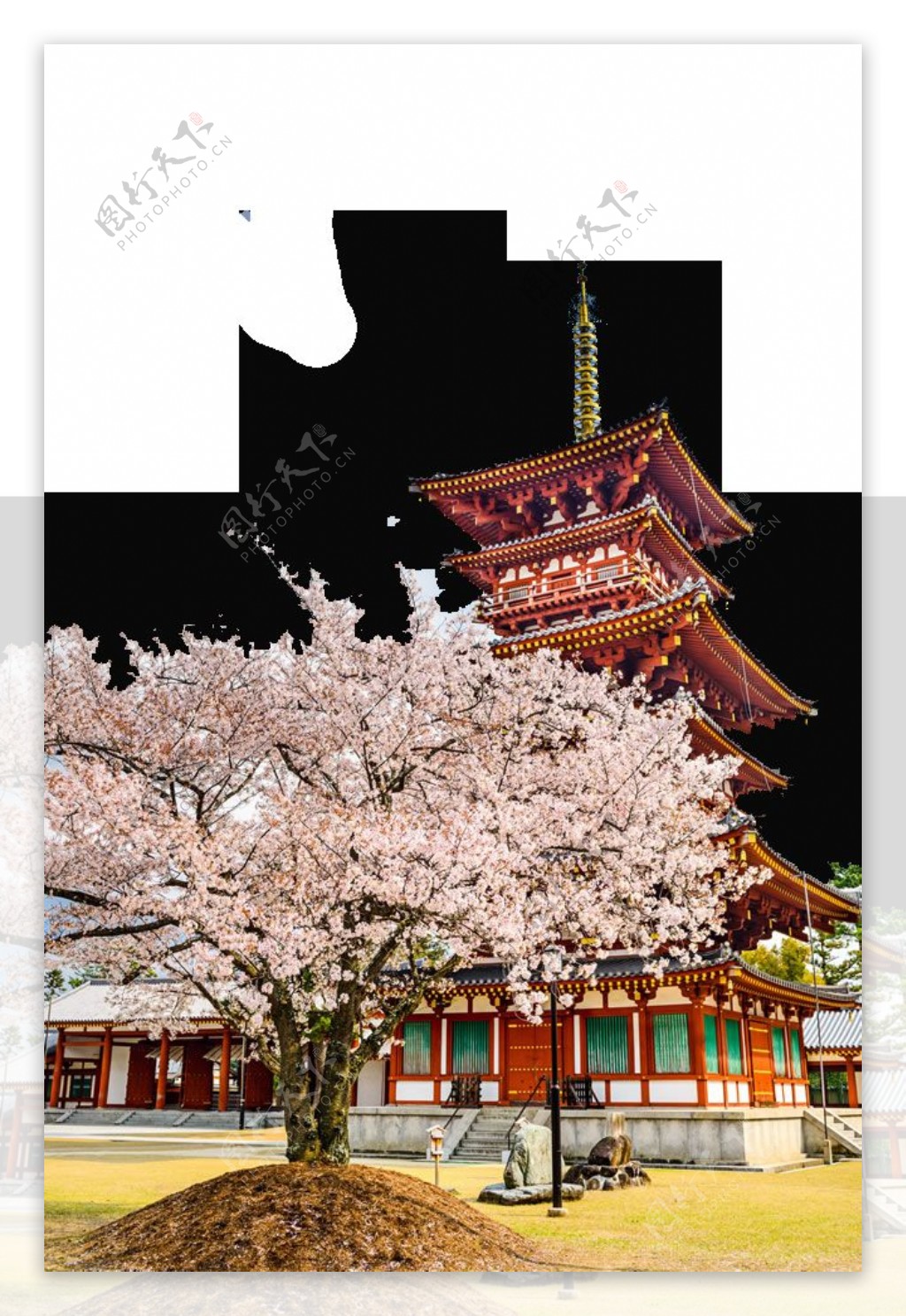 简约清新橙红色楼塔日本旅游装饰元素