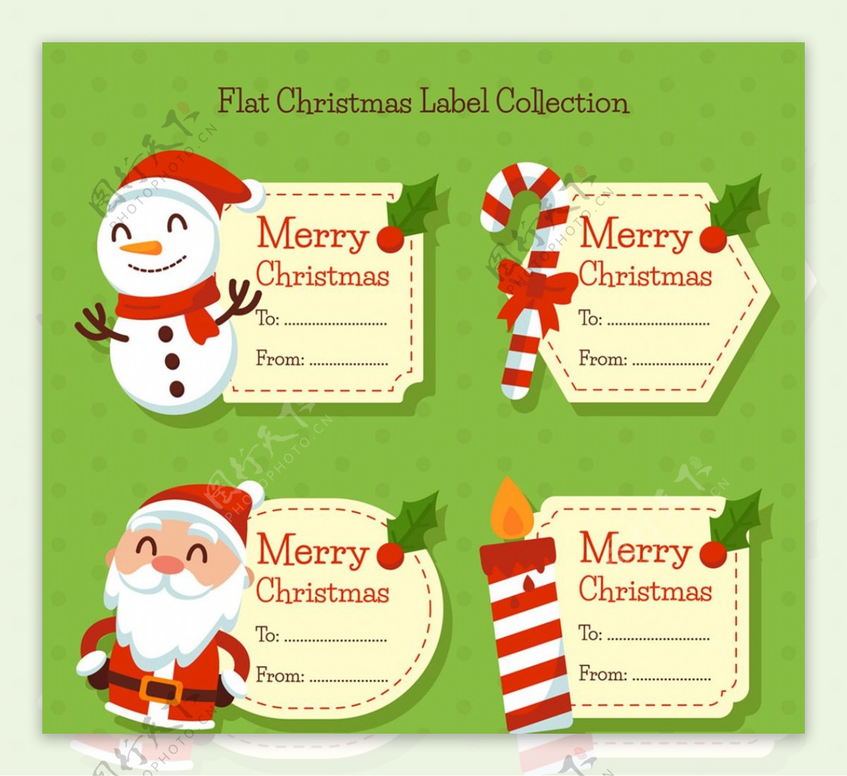4款可爱圣诞节留言卡矢量素材