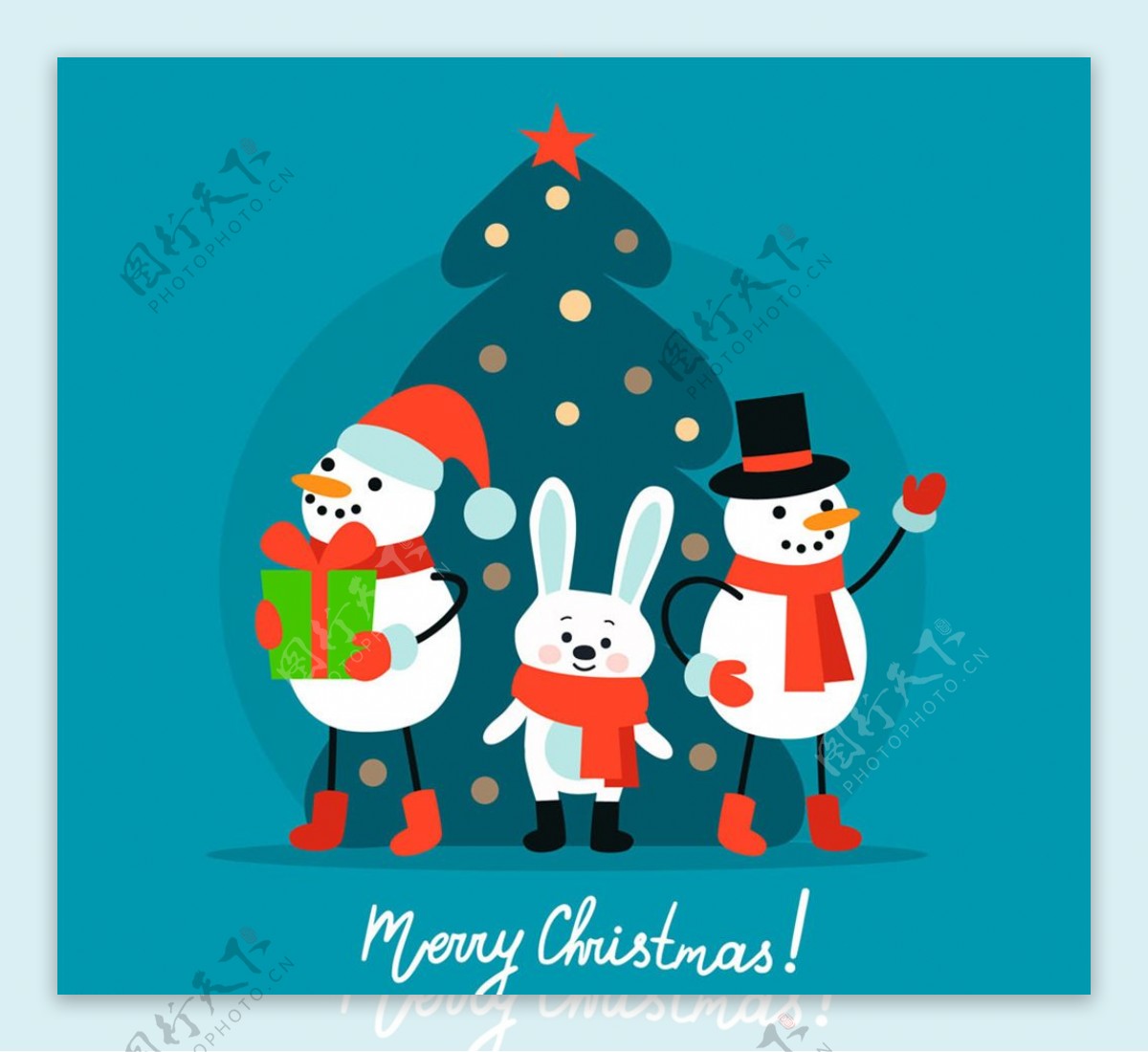 可爱圣诞雪人和兔子矢量素材