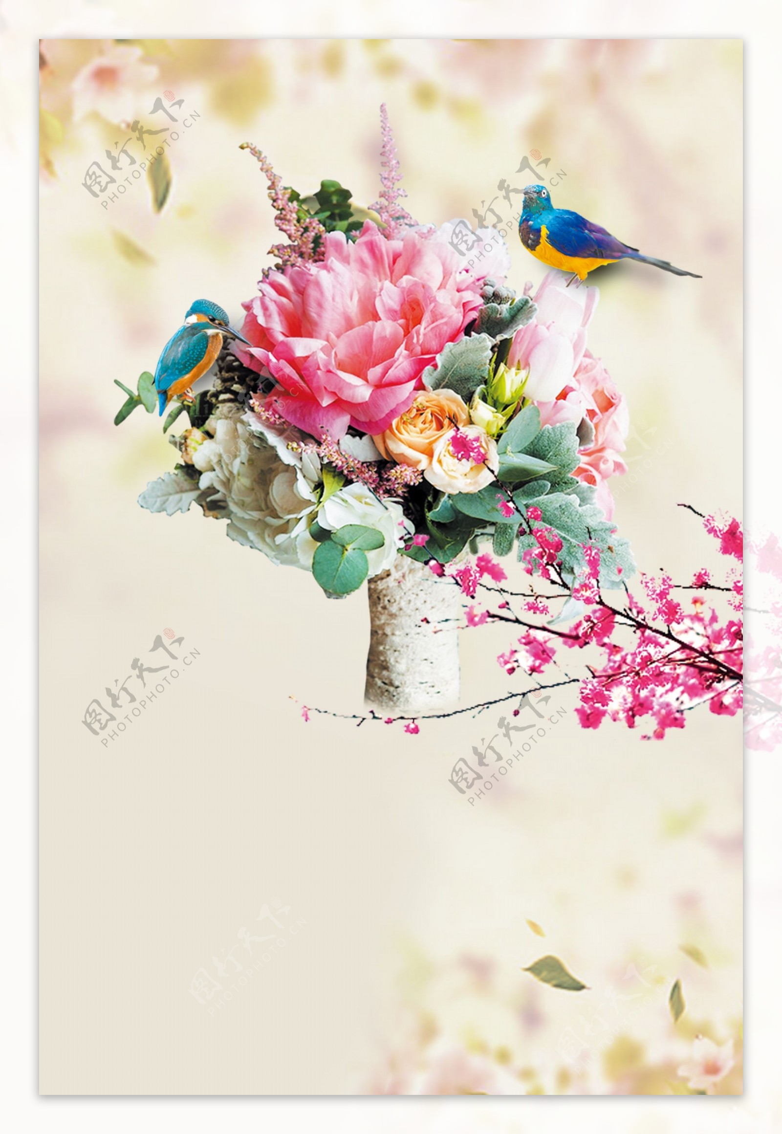 浪漫花朵春季促销海报背景设计