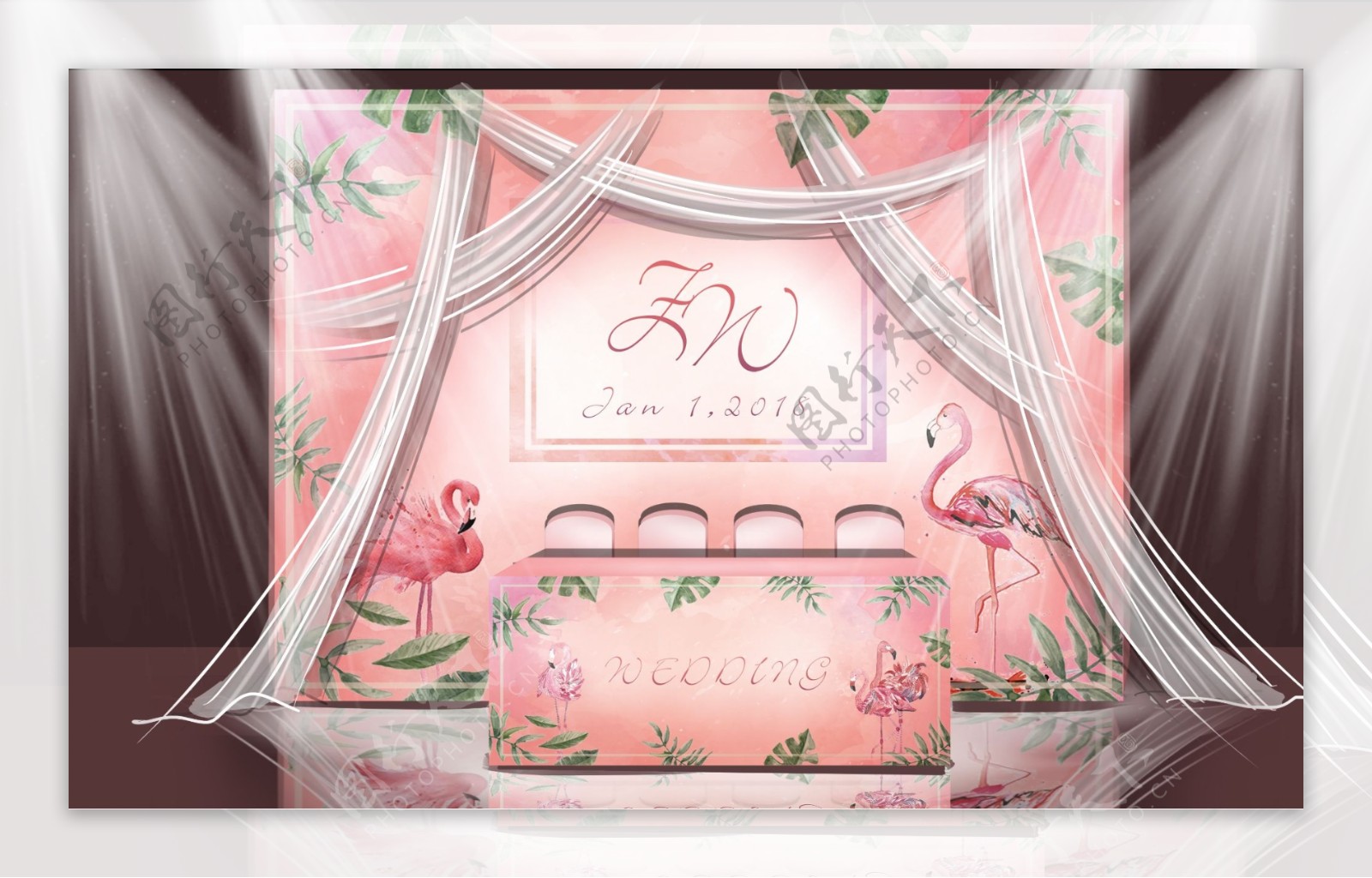 粉色火烈鸟主题婚礼甜品区