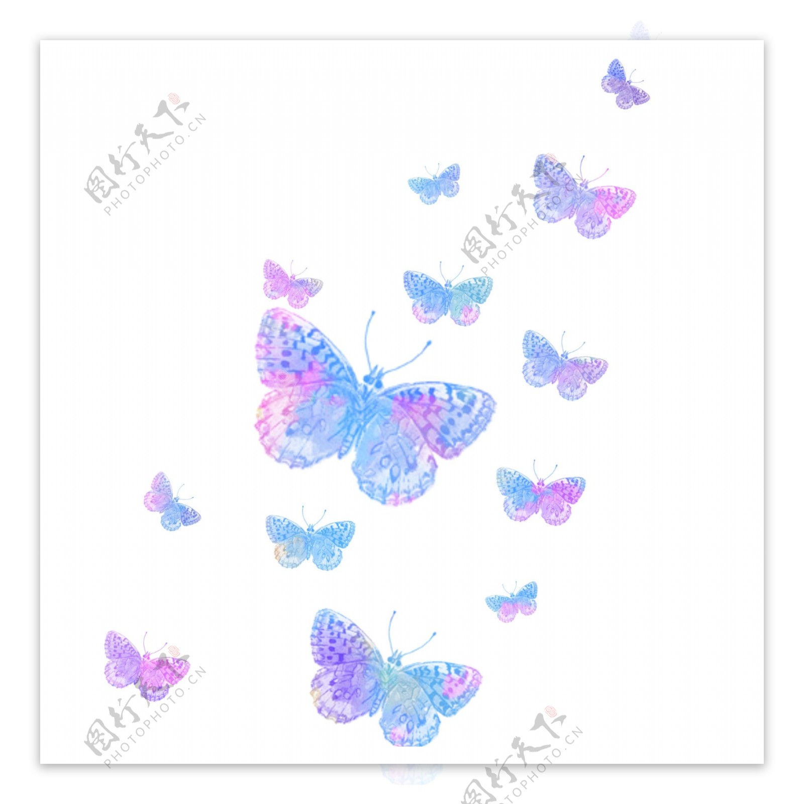 漂浮蝴蝶蓝粉色装饰图案背景素材透明底纹