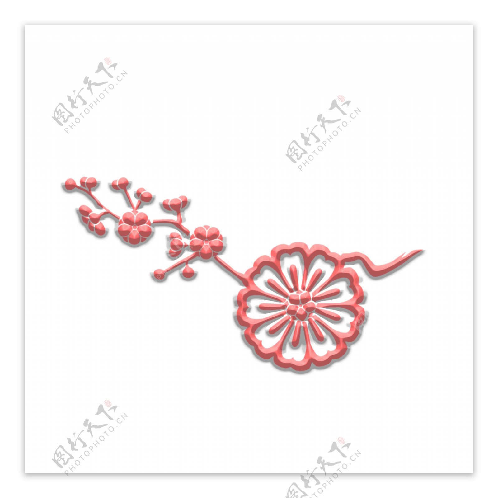 手绘红色中国风梅花树枝