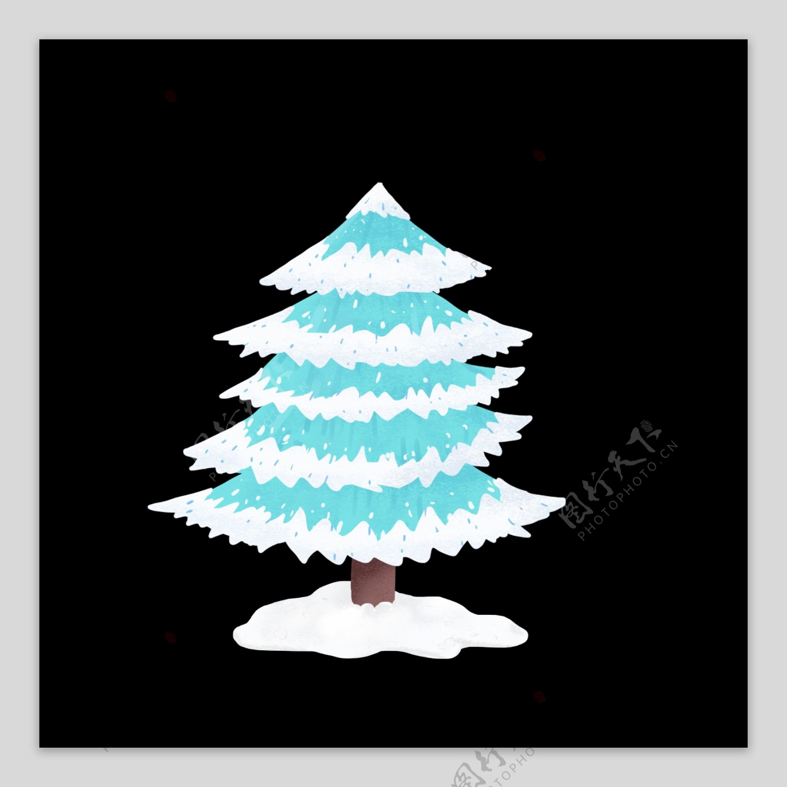 冬季雪树圣诞节下雪大树手绘插画风素材