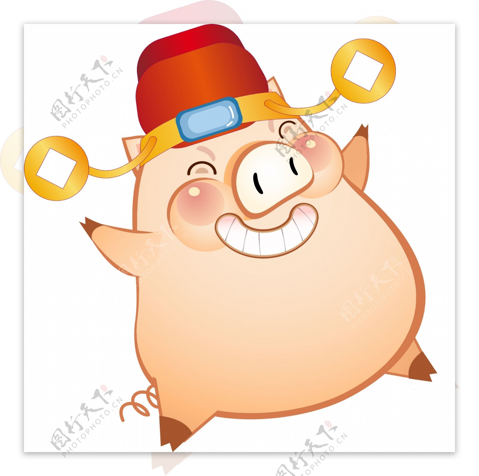 手绘卡通戴帽子的开心胖小猪原创元素