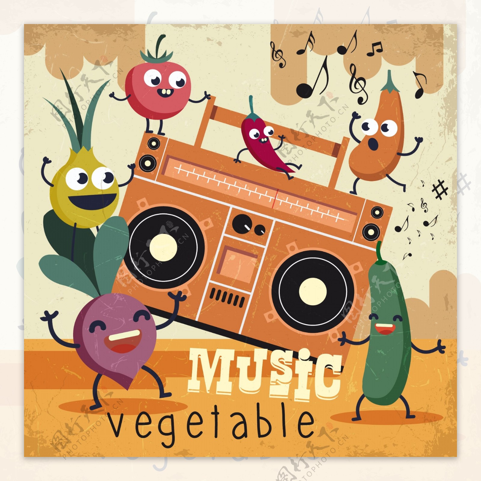 蔬菜音乐音符背景ai矢量素材下载