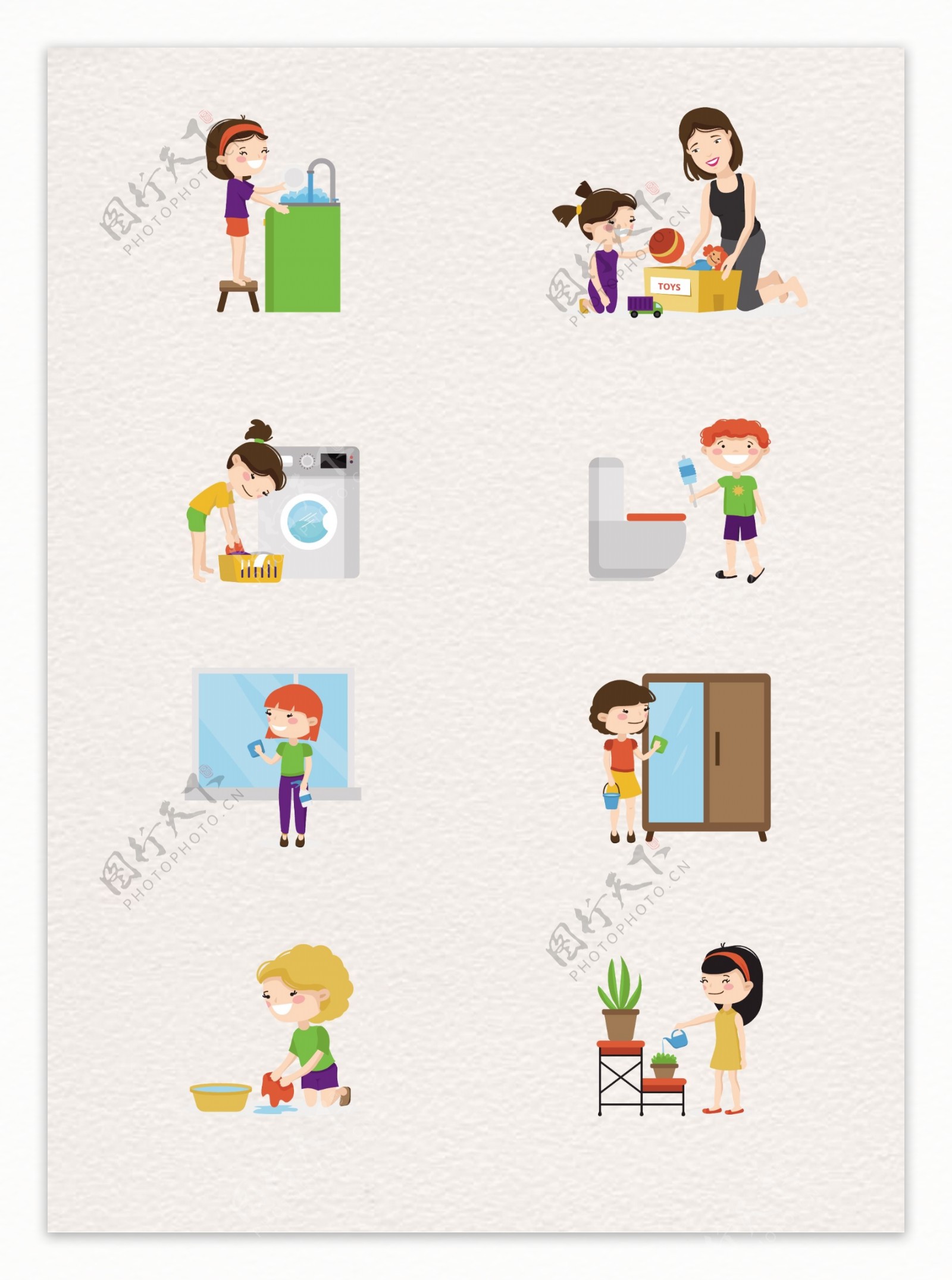 矢量插图卡通的一个小男孩扫地。孩子在家做家务的概念。设计模板素材_ID:384106660-Veer图库